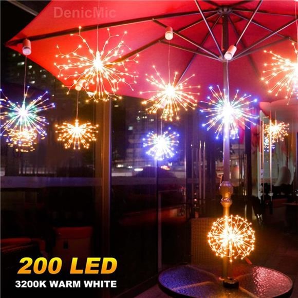 Firework Lights 200 LED Copper Wire Starburst Light, 8 Modes Battery Operated - Picture 3 of 6